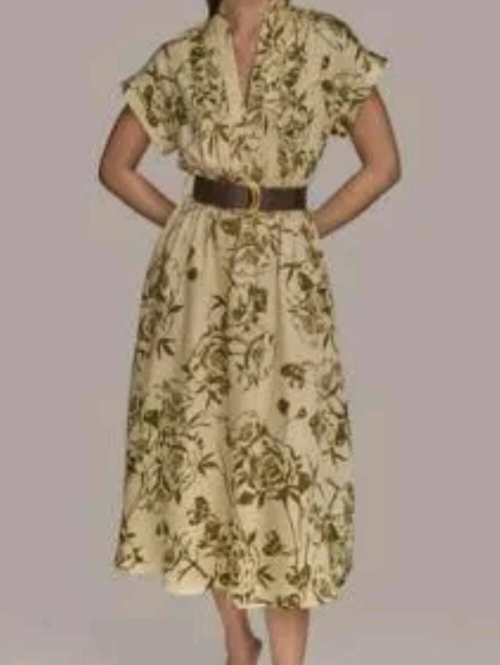 Donna Karan New York floral-print belted midi dress olive green Floral Belt 18W